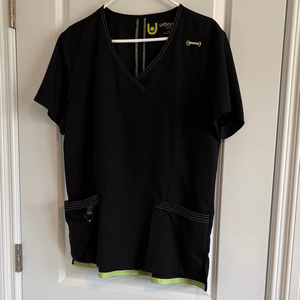 Urban Black Scrub Top with Green Accents